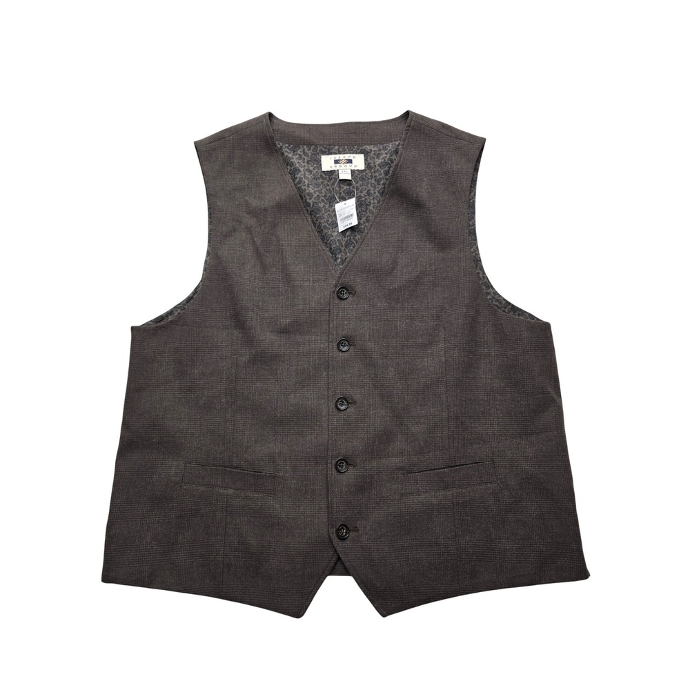 Joseph Abboud Suit Vest Micro Plaid Paisley Lining Brown Mens XXL NWT
